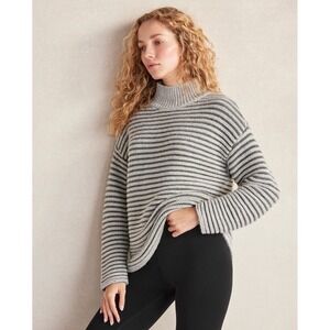 Haven Well Within Ottoman Stitch Striped Mock Neck Sweater Grey Wool Blend Large
